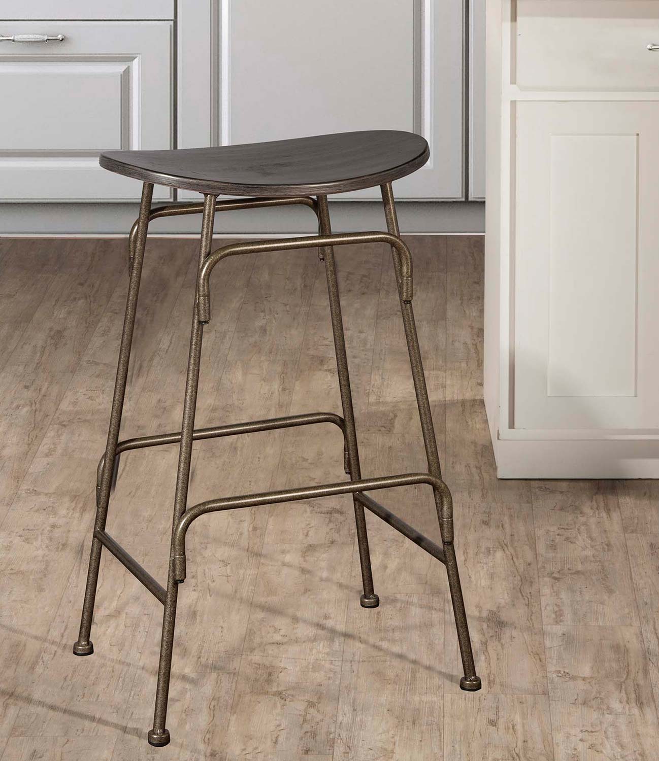 Hillsdale Mitchell Non-Swivel Backless Bar Stool - Black Wood/Old Bronze Metal