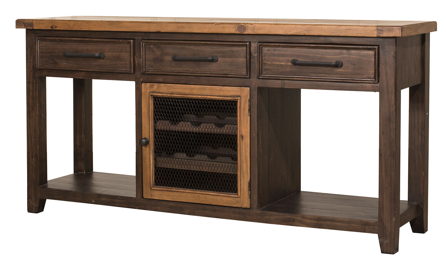 Hillsdale Tuscan Retreat Sofa Table with Wine Rack and 2-Basket - Cafe/Bronze