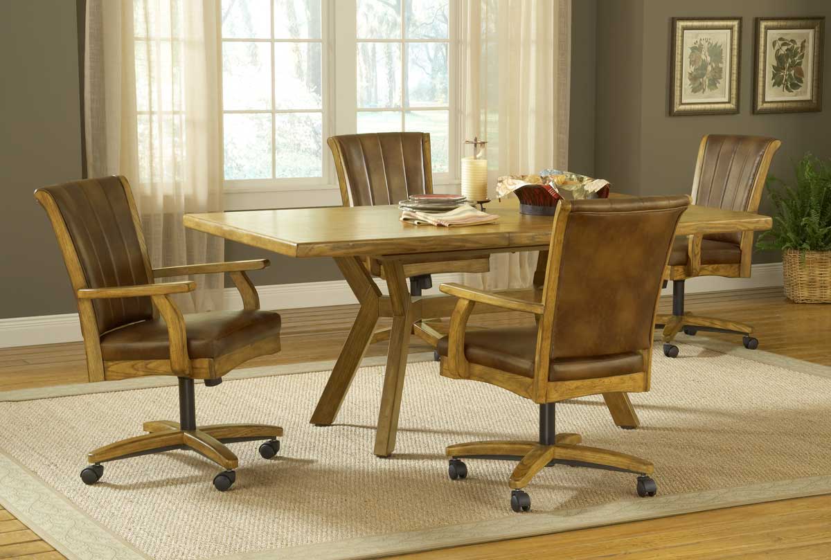Hillsdale Grand Bay Rectangle Dining Set with Caster Chair - Oak