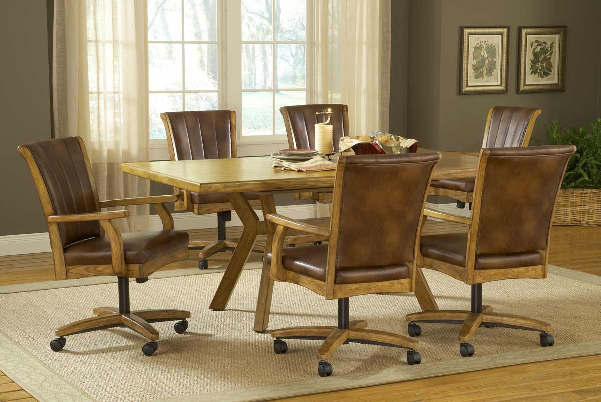 Hillsdale Grand Bay Rectangle Dining Set with Caster Chair - Oak