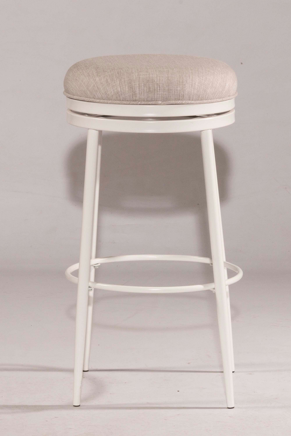Hillsdale Aubrie Swivel Backless Bar Stool - White - Silver Fabric