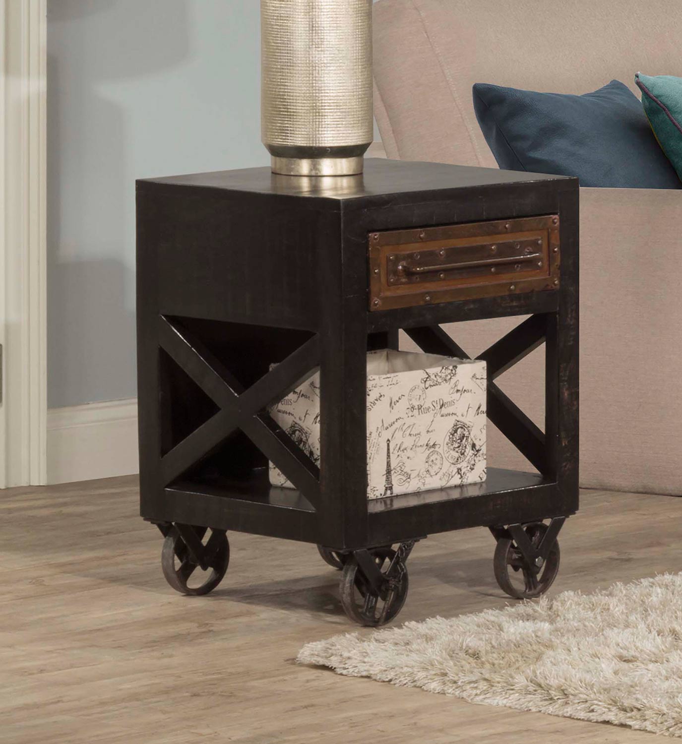 Hillsdale Bridgewater End Table with Casters - Rubbed Black