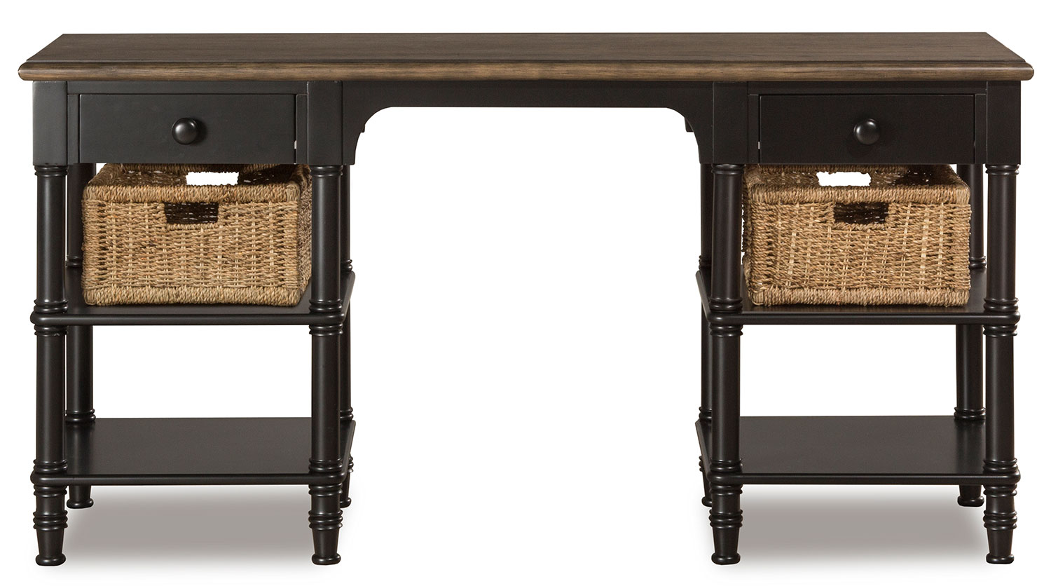 Hillsdale Seneca Desk with 2 Baskets - Waxed Black/Natural Seagrass