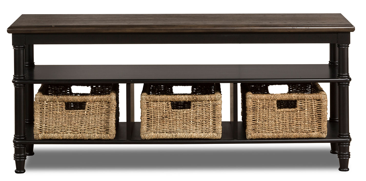 Hillsdale Seneca Storage Console with 3 Baskets - Waxed Black/Walnut/Natural Seagrass