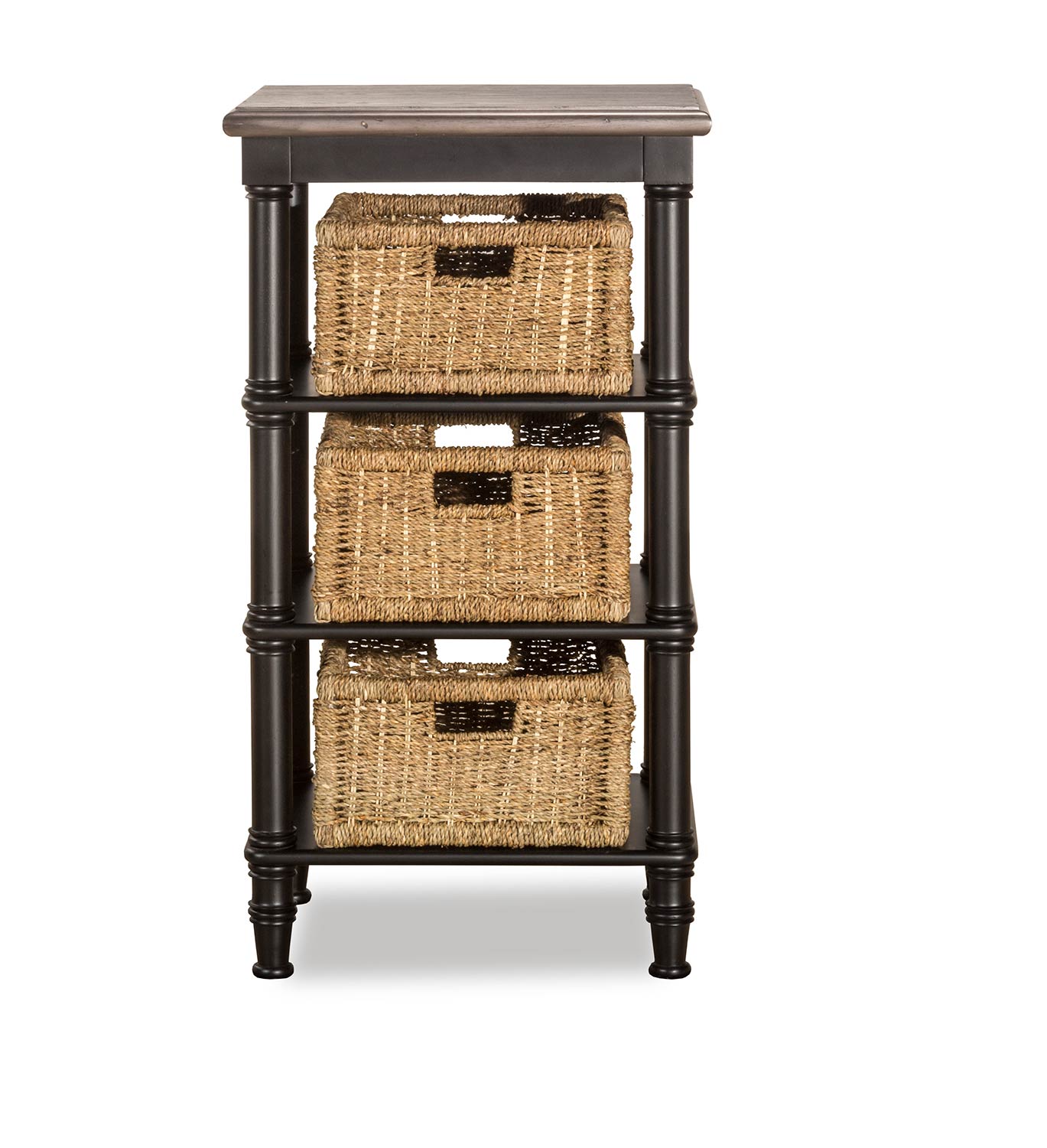 Hillsdale Seneca Basket Stand with 3 Baskets - Waxed Black/Walnut/Natural Seagrass