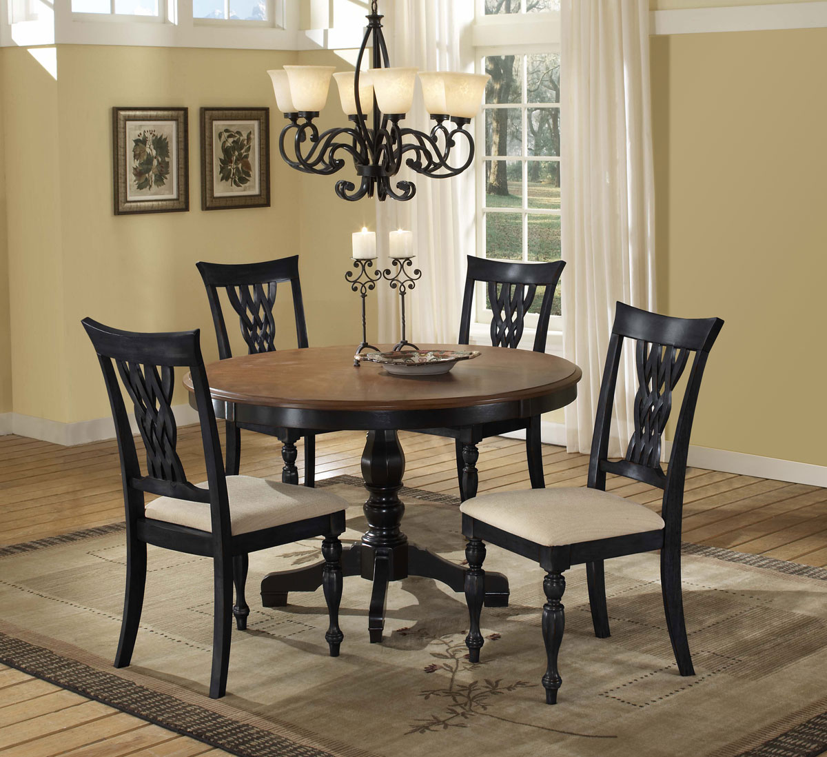 Hillsdale Embassy Round Pedestal Dining Table - Rubbed Black & Cherry