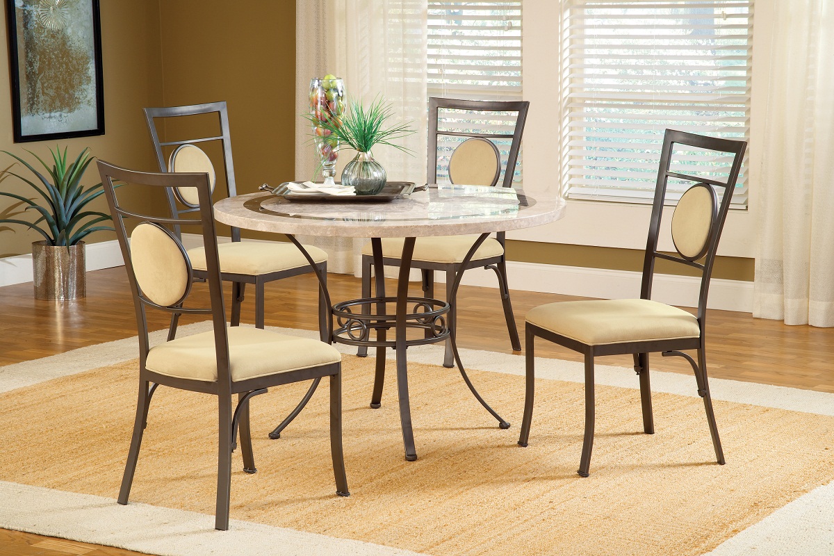 Hillsdale Harbour Point 5Pc Round Dining Set with Metal Oval Chair - Golden Bronze Hillsdale Harbour Point 5Pc Round Dining Set with Metal Oval Chair - Golden Bronze