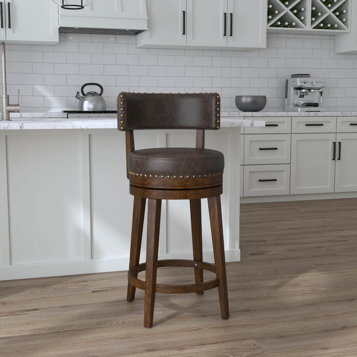 Hillsdale Lawton Wood Counter Height Swivel Stool - Walnut/Aged Brown Faux Leather
