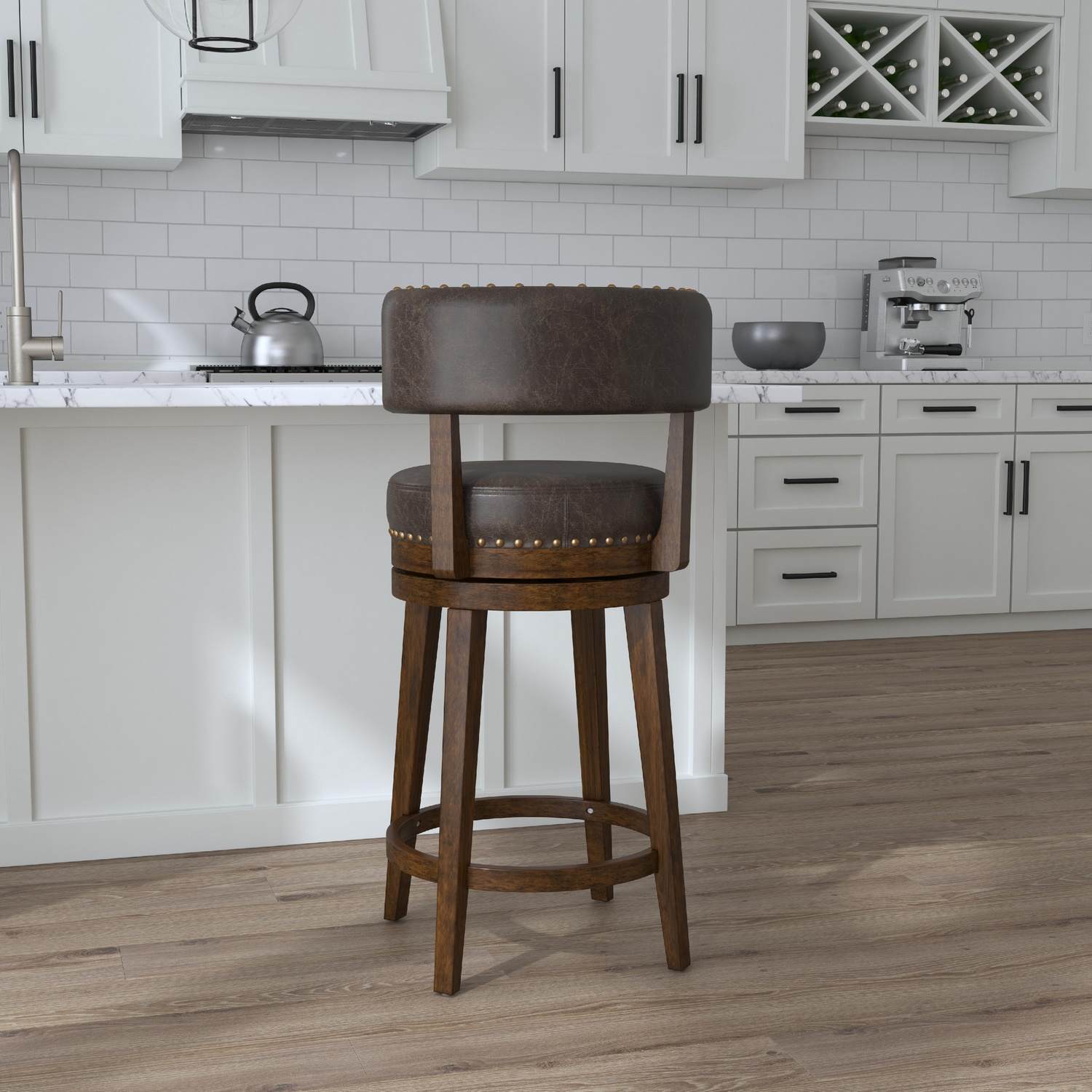 Hillsdale Lawton Wood Counter Height Swivel Stool - Walnut/Aged Brown Faux Leather