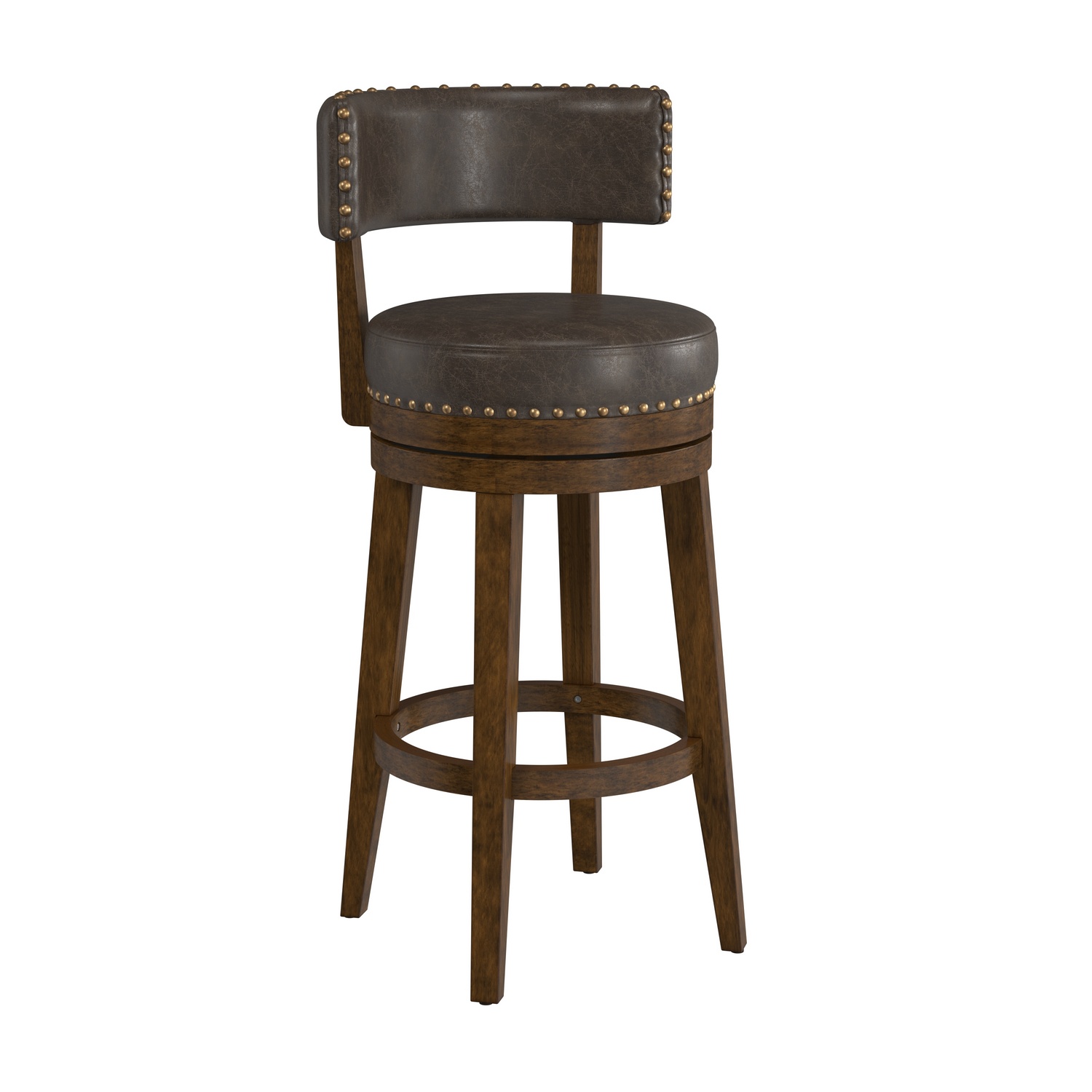 Hillsdale Lawton Wood Bar Height Swivel Stool - Walnut/Aged Brown Faux Leather