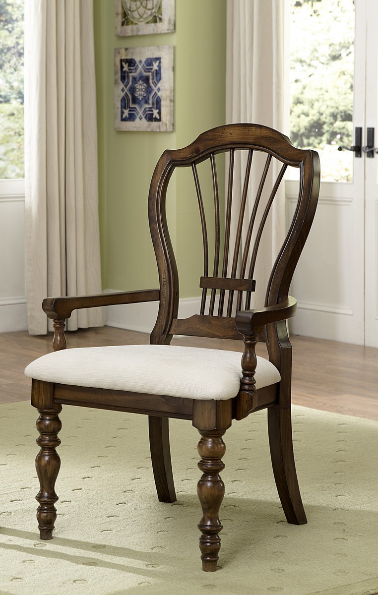 Hillsdale Pine Island Wheat Back Arm Chair - Dark Pine - Ivory