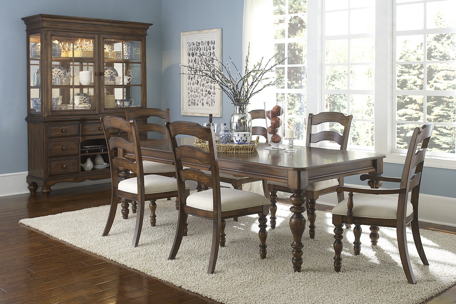 Hillsdale Pine Island 7 PC Dining Set with Ladder Back Side Chairs and Arm Chairs - Dark Pine