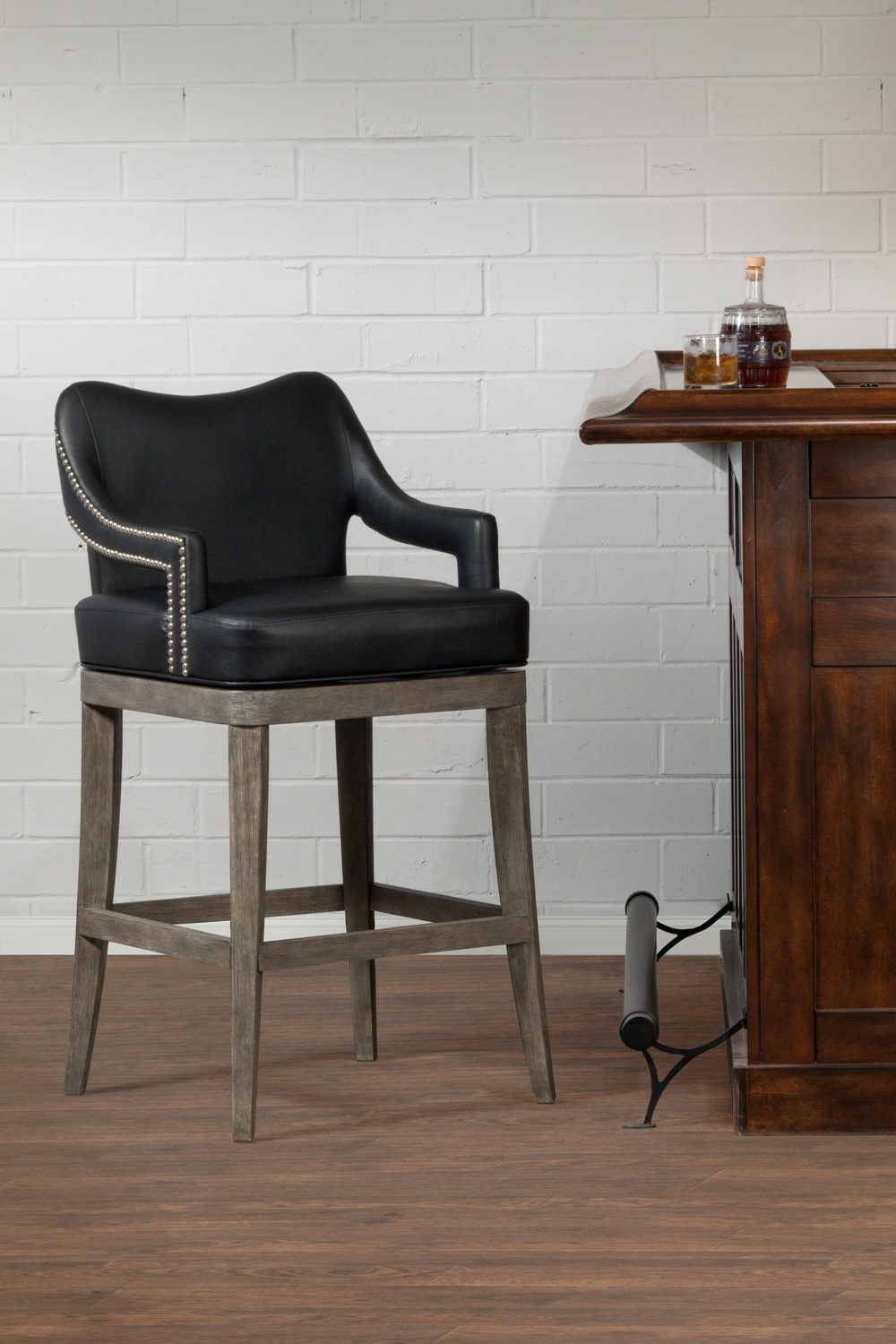 Hillsdale Theron Hill Wood Bar Height Return Memory Swivel Stool - Brushed Charcoal