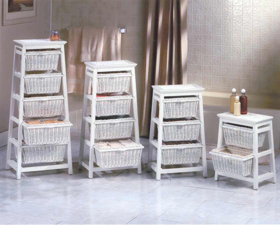 Hillsdale Triangle Wood and Wicker 5basket Stand White HD50279 at