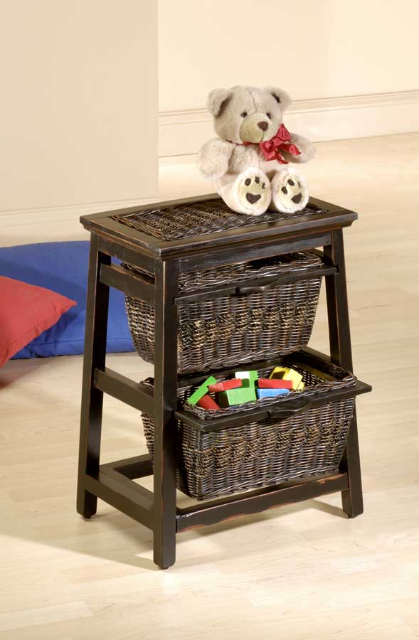 Hillsdale Triangle Wood and Wicker 2-basket Stand - Black