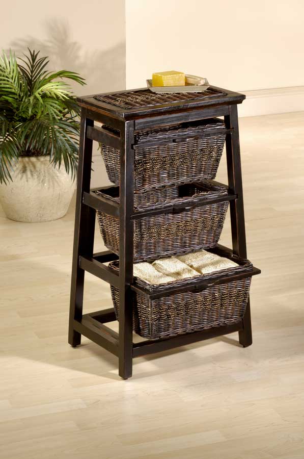 Hillsdale Triangle Wood and Wicker 3basket Stand Black HD50341 at