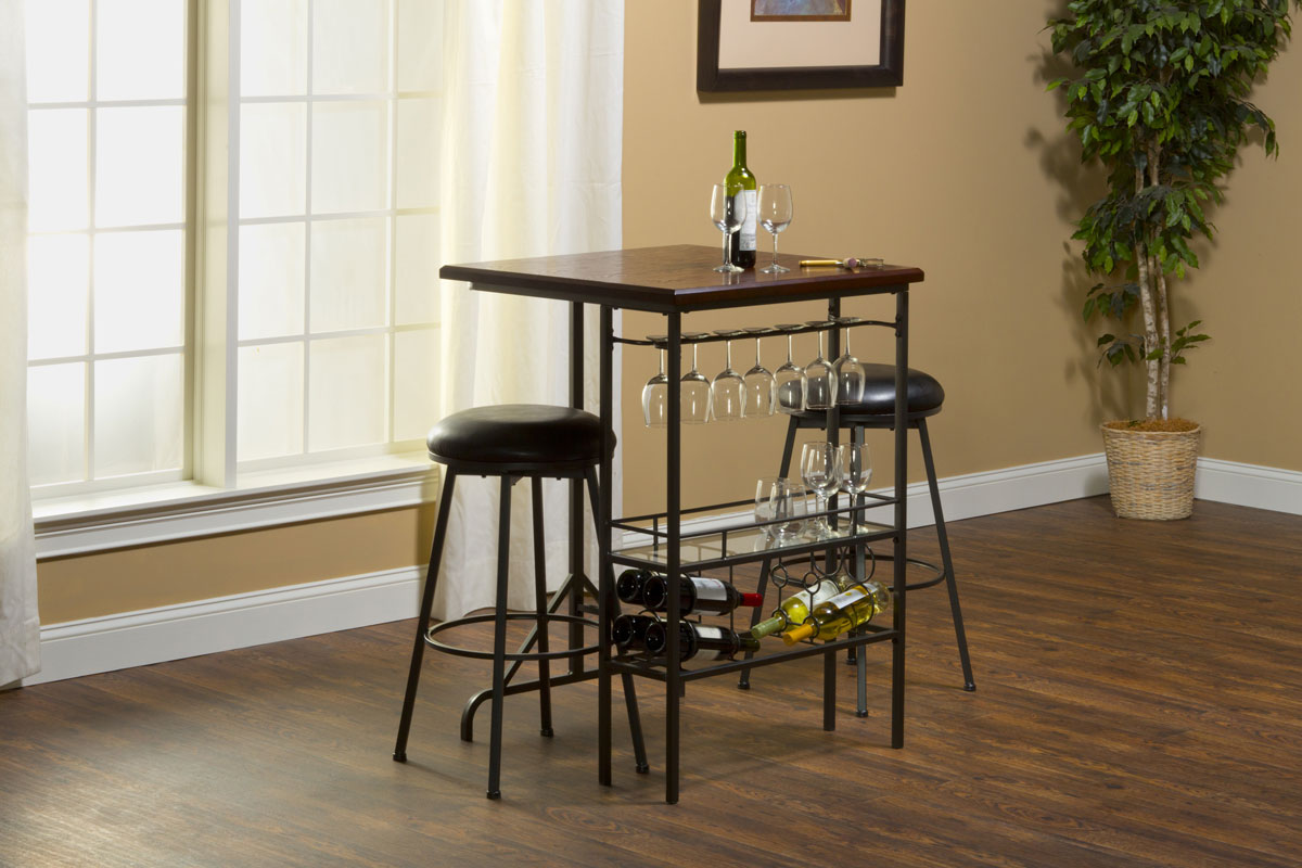 Hillsdale Bardstown Bar Table with Two Backless Non-Swivel Stools - Pewter/Distressed Cherry