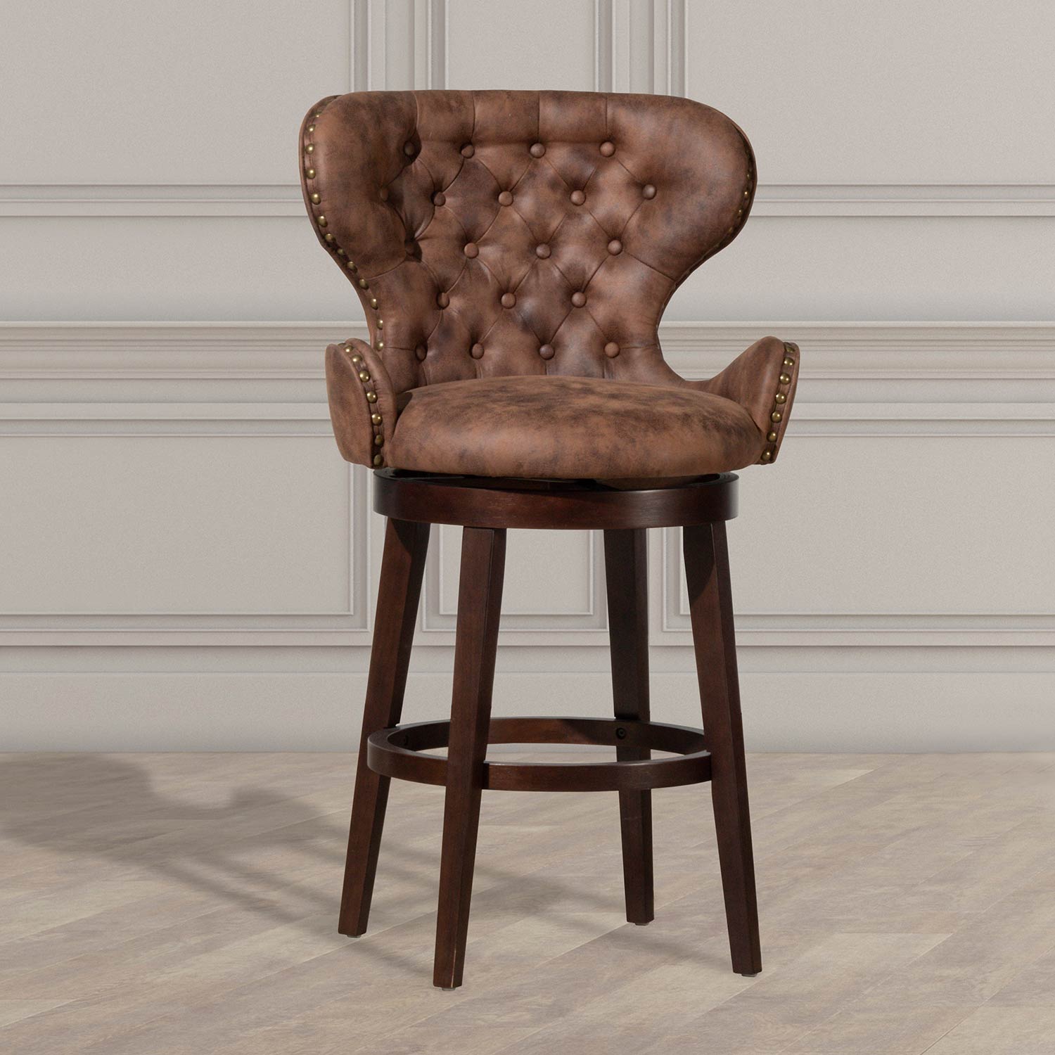 Hillsdale Mid-City Wood and Upholstered Swivel Counter Height Stool - Chocolate