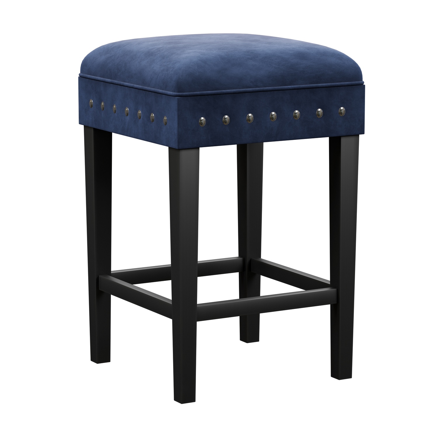 Hillsdale Cassidy Wood and Upholstered Backless Counter Height Stool - Black/Blue Velvet