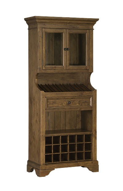 Hillsdale Tuscan Retreat Tall Slanted Wine Rack with 2 Glass Doors on Top and Bottom Wine Cubby - Antique Pine