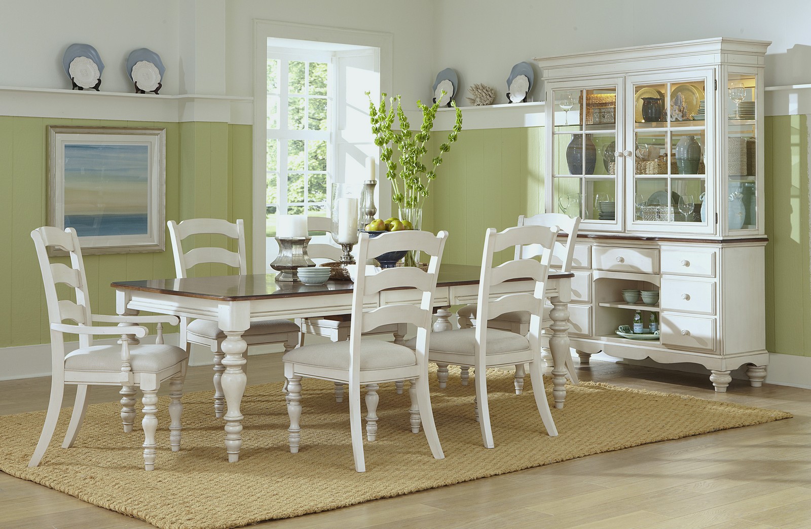 Hillsdale Pine Island 7 PC Dining Set with Ladder Back Chairs - Old White