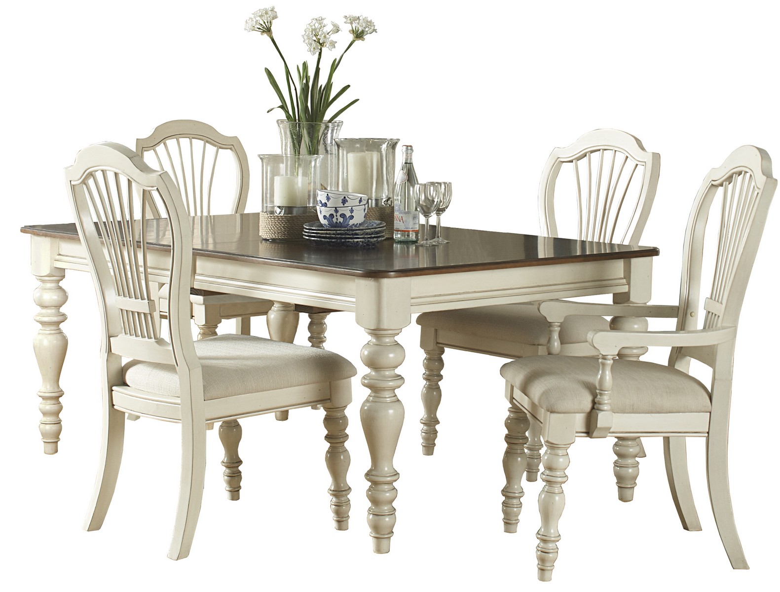 Hillsdale Pine Island 5 PC Dining Set with Wheat Back Chairs - Old White