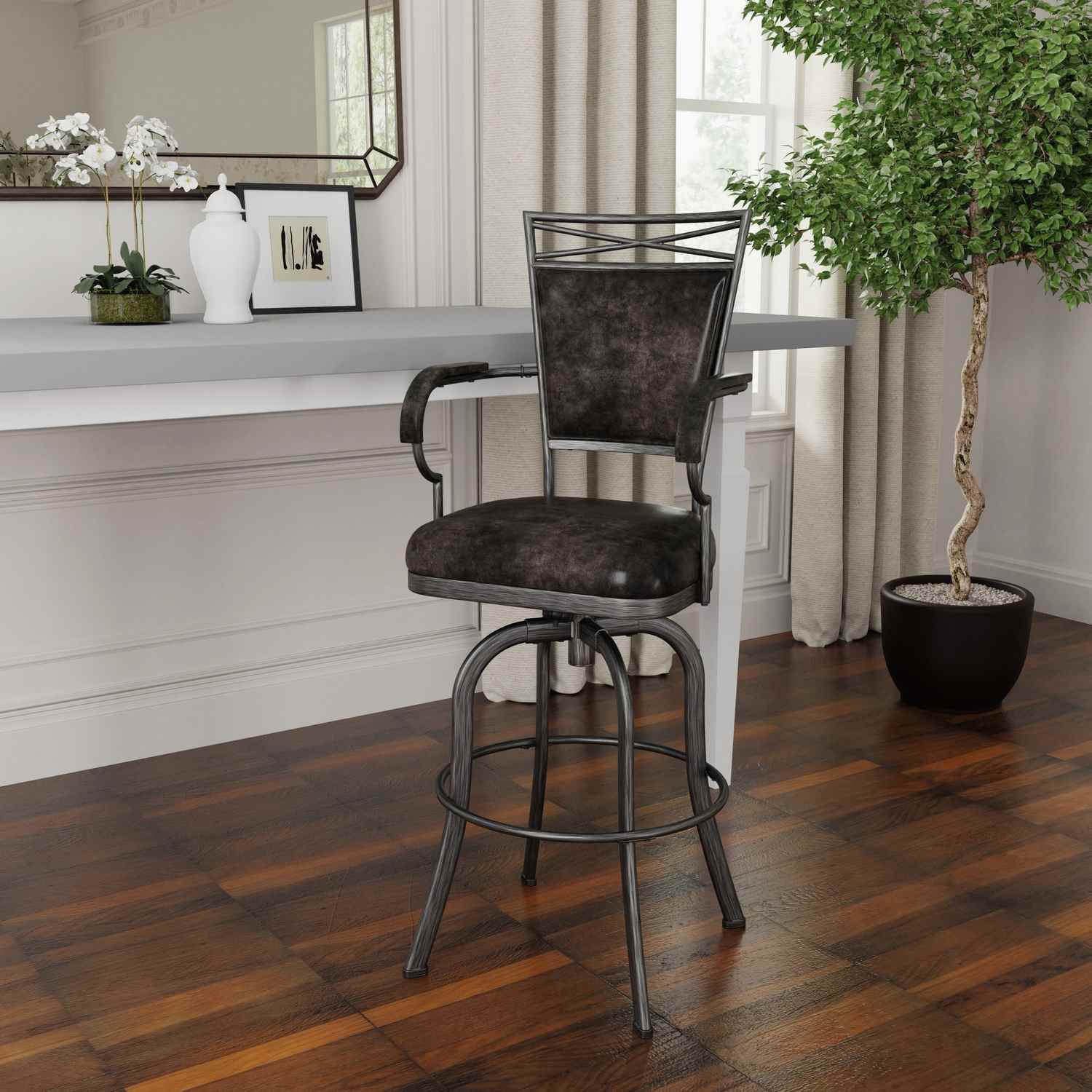 Hillsdale Bridgetown Metal Bar Height Swivel Stool - Pewter