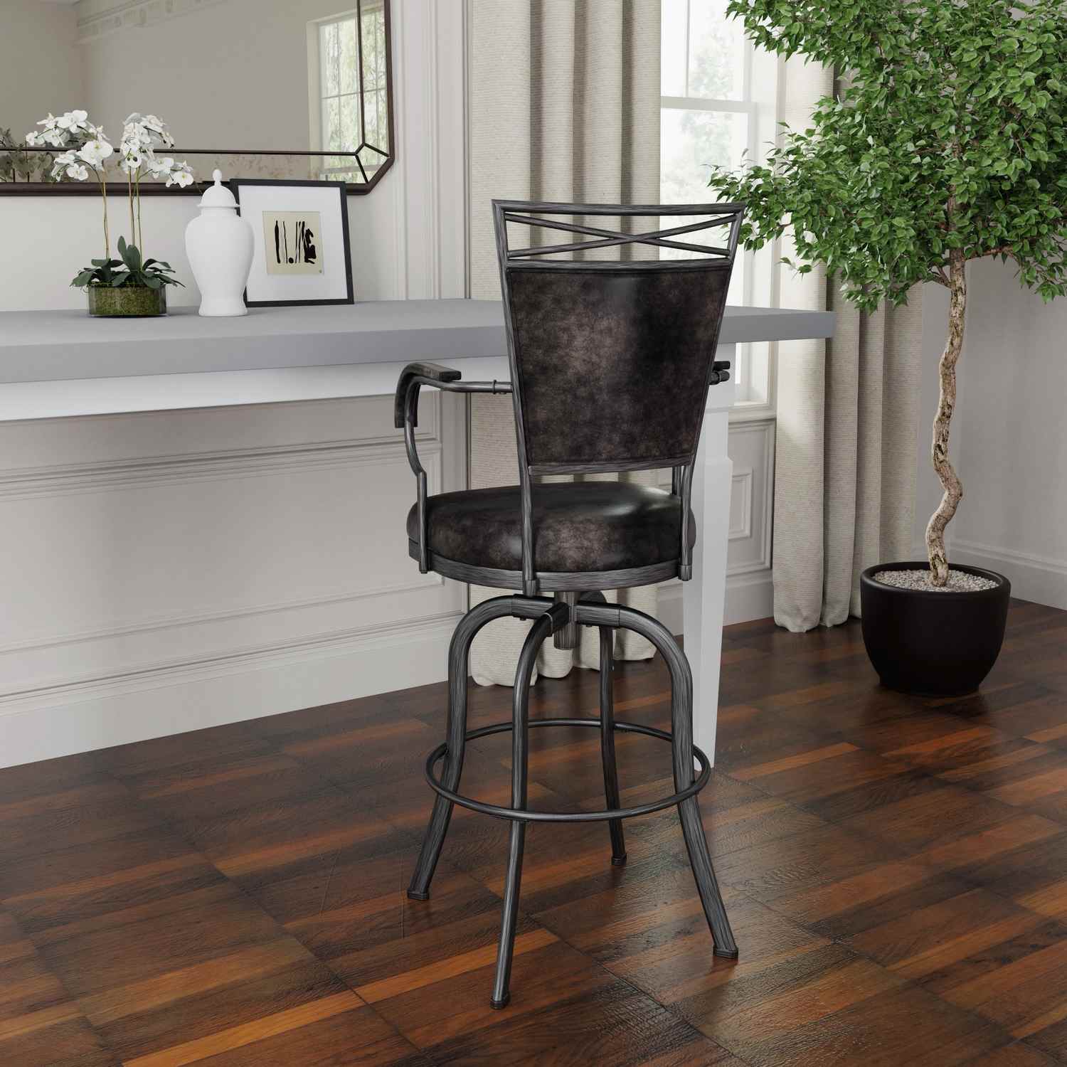 Hillsdale Bridgetown Metal Bar Height Swivel Stool - Pewter