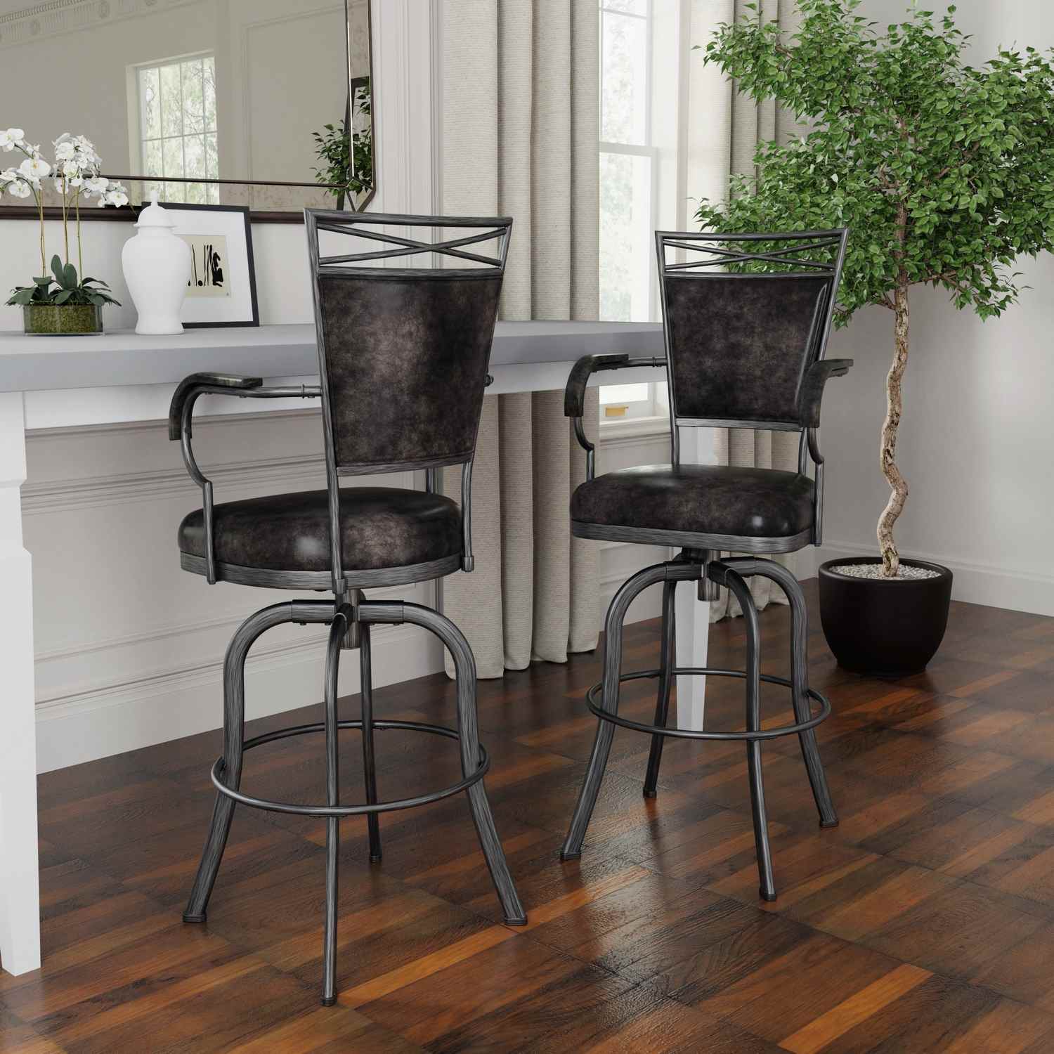 Hillsdale Bridgetown Metal Bar Height Swivel Stool - Pewter