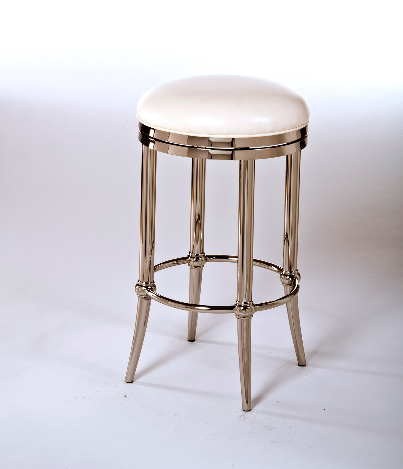 Hillsdale Cadman Backless Counter Stool - Shiny Nickel/Ivory PU
