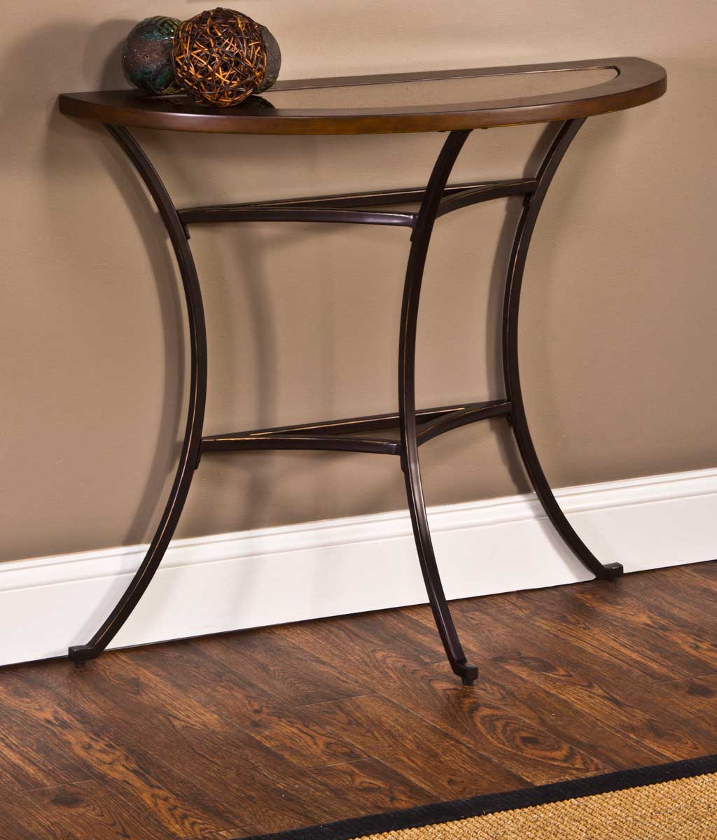 Hillsdale Montclair Console Table - Wood Border with Mirrored Glass Top/ Metal - Copper Gold