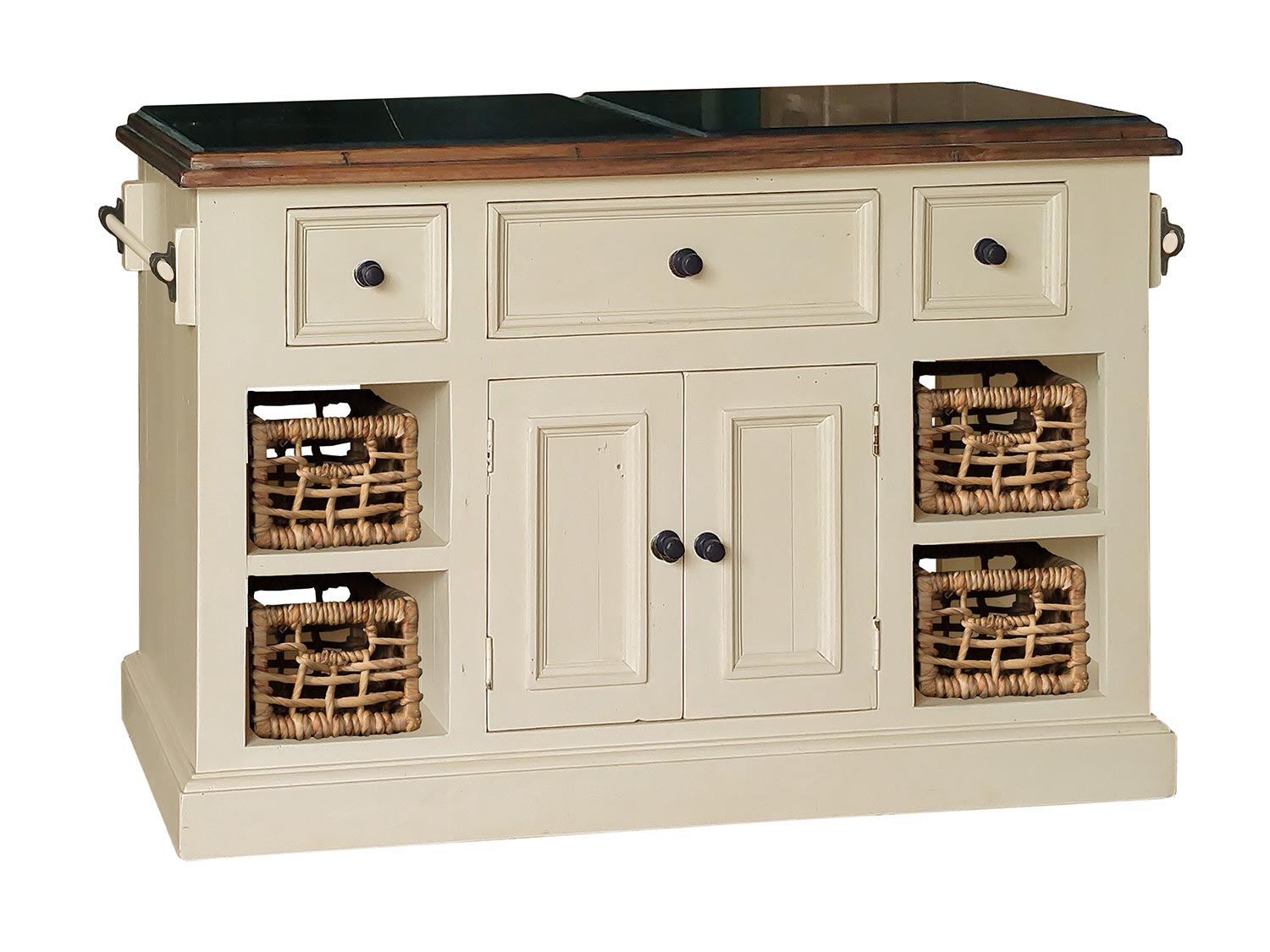 Hillsdale Tuscan Retreat Large Granite Top Kitchen Island with 2 Baskets - Country White