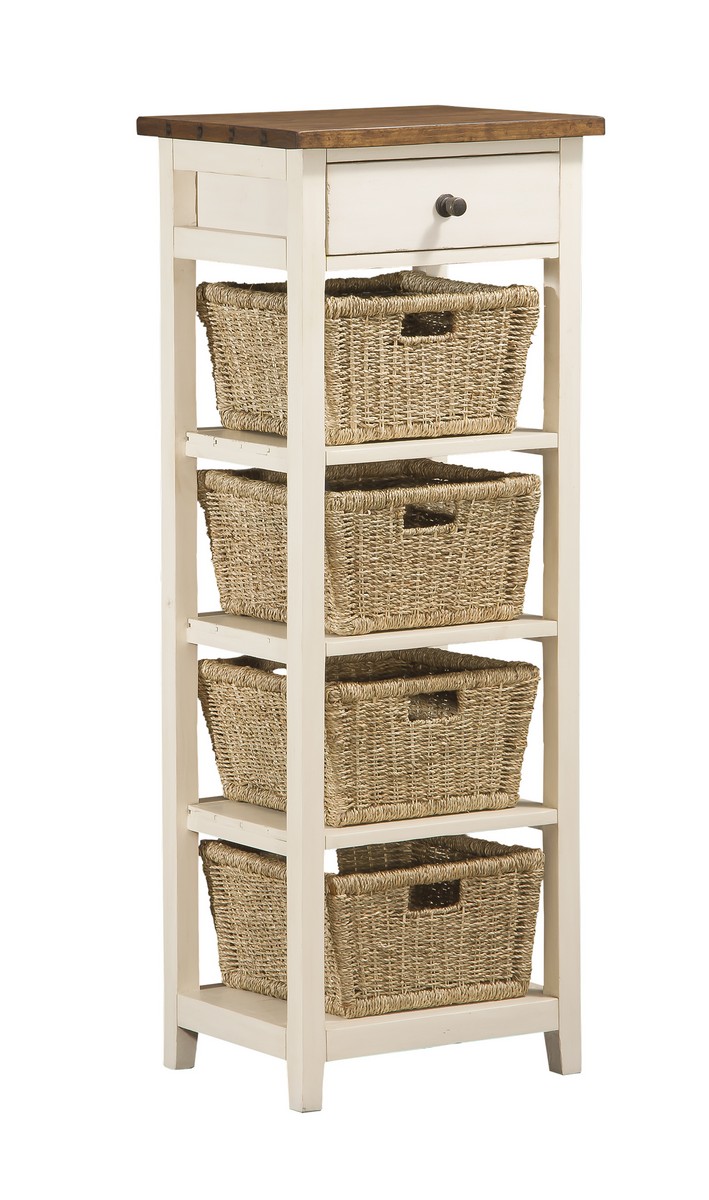 Hillsdale Tuscan Retreat 4 Basket - 1 Drawer Open Side Stand - Country White with Antique Pine Top