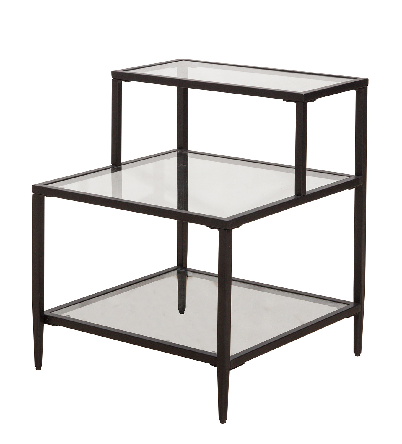 Hillsdale Harlan 3-Tier End Table with 2-Large and 1-Small Glass Shelves - Black