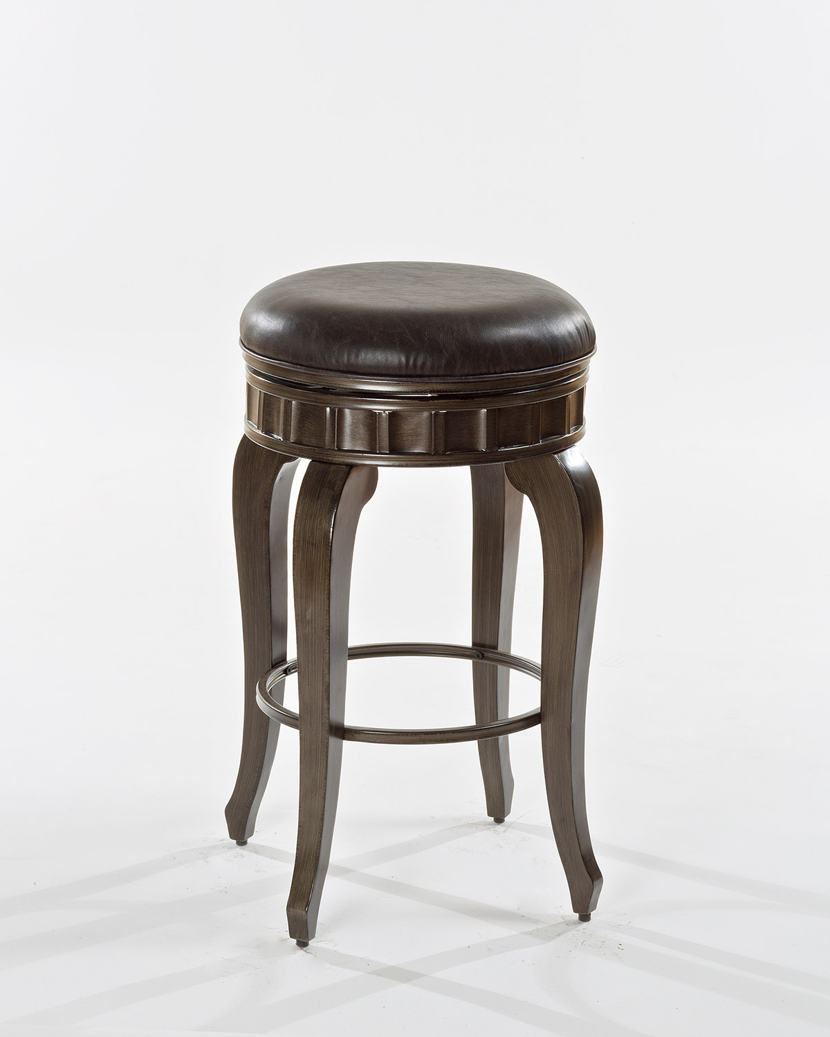 Hillsdale Devon Backless Swivel Counter Stool - Antique Brushed Pewter - Charcoal Faux Leather