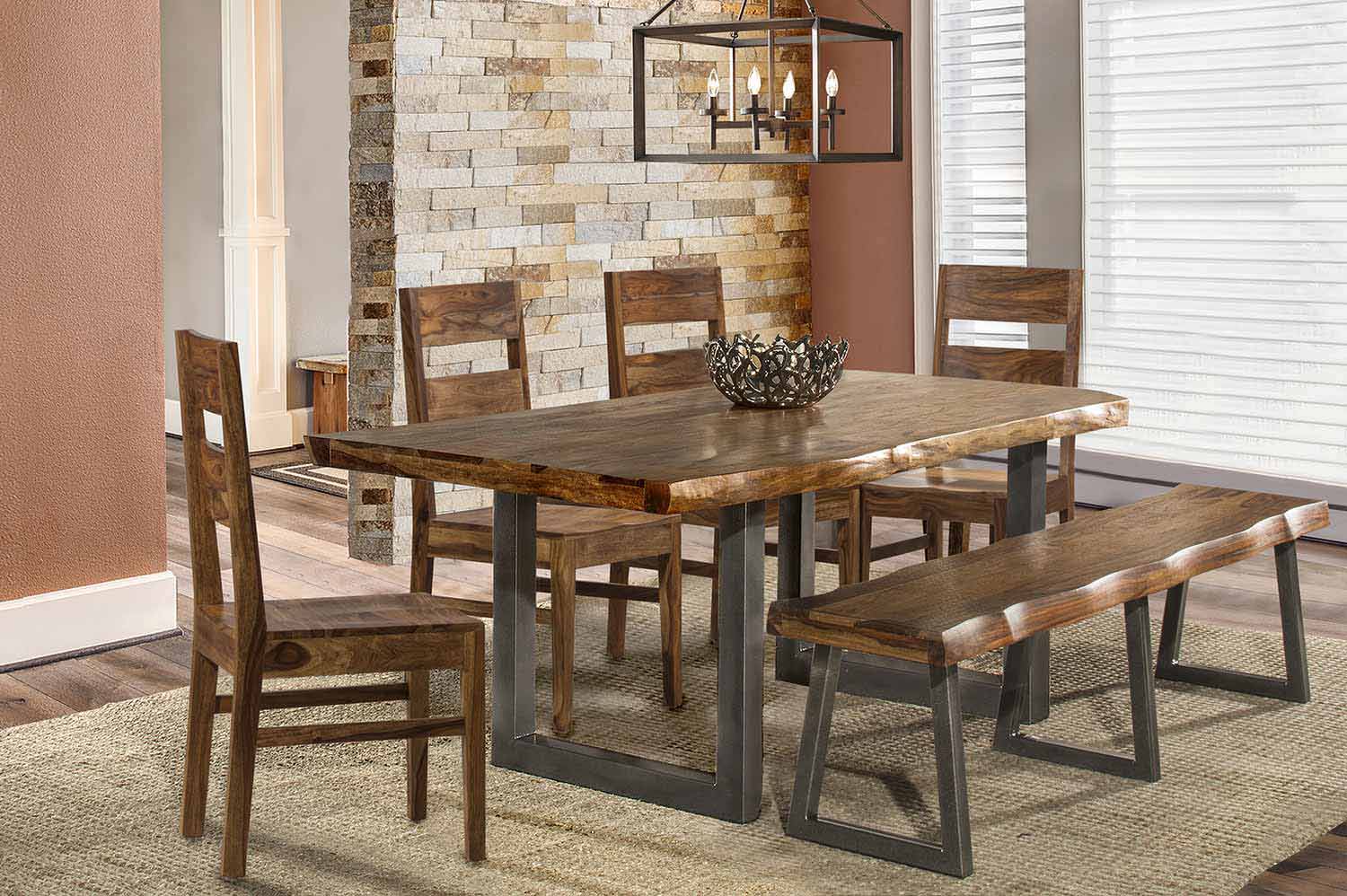 Hillsdale Emerson 6-Piece Rectangle Dining Set with Bench - Natural Sheesham