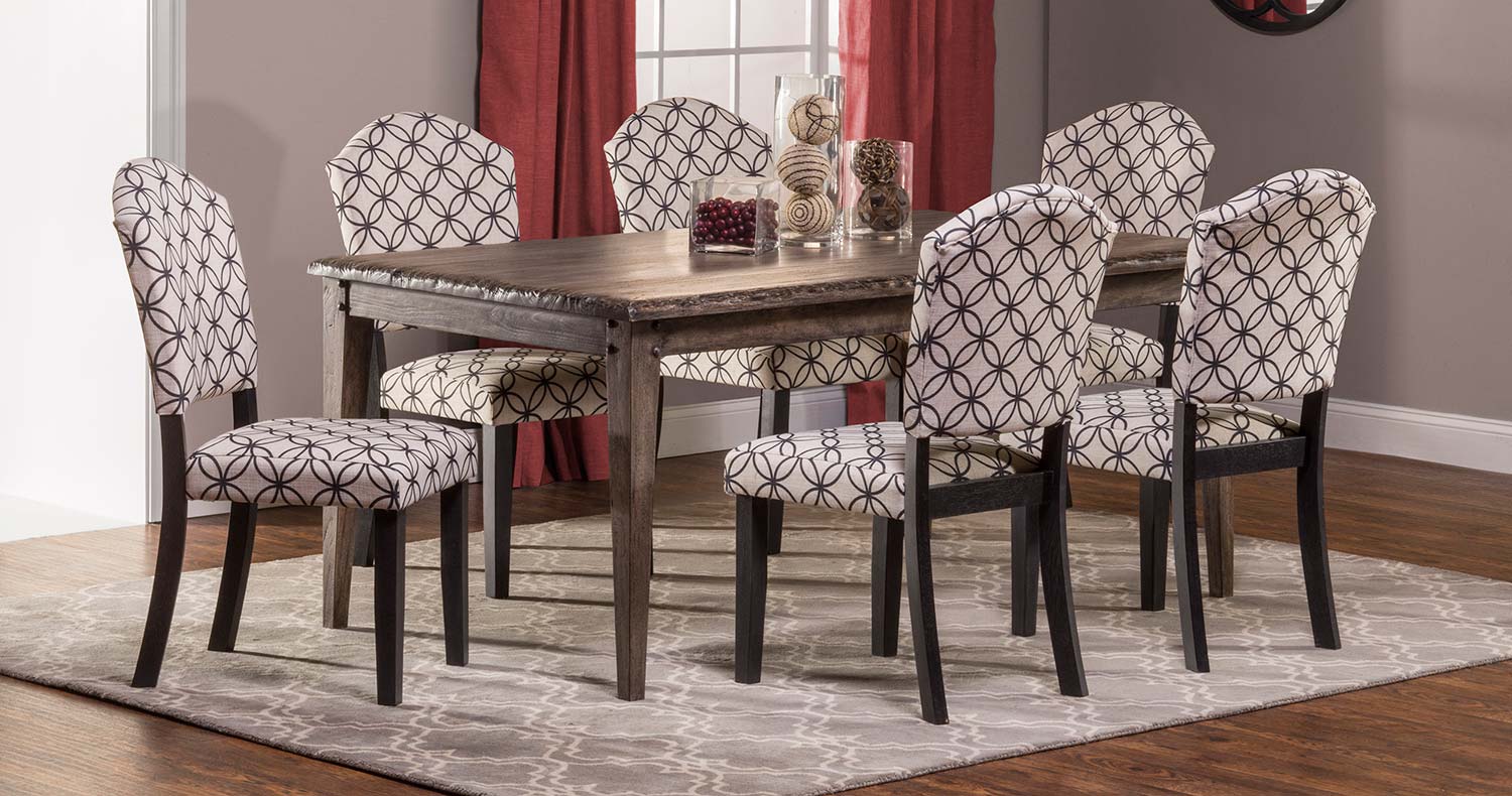 Hillsdale Lorient 7 PC Rectangle Dining Set with Parsons Chair - Washed Charcoal Gray/Black - Bristol Black - Off White with Black Circle Pattern