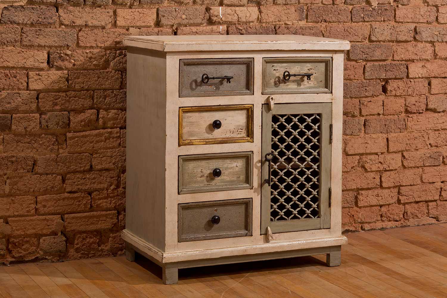 Hillsdale LaRose Five Drawer One Door Cabinet with Chicken Wire - Dove Gray/Antique White