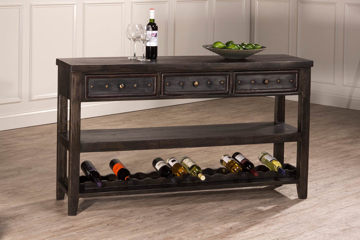 Hillsdale Bolt Sofa Table with Wine Rack - Dark Gray