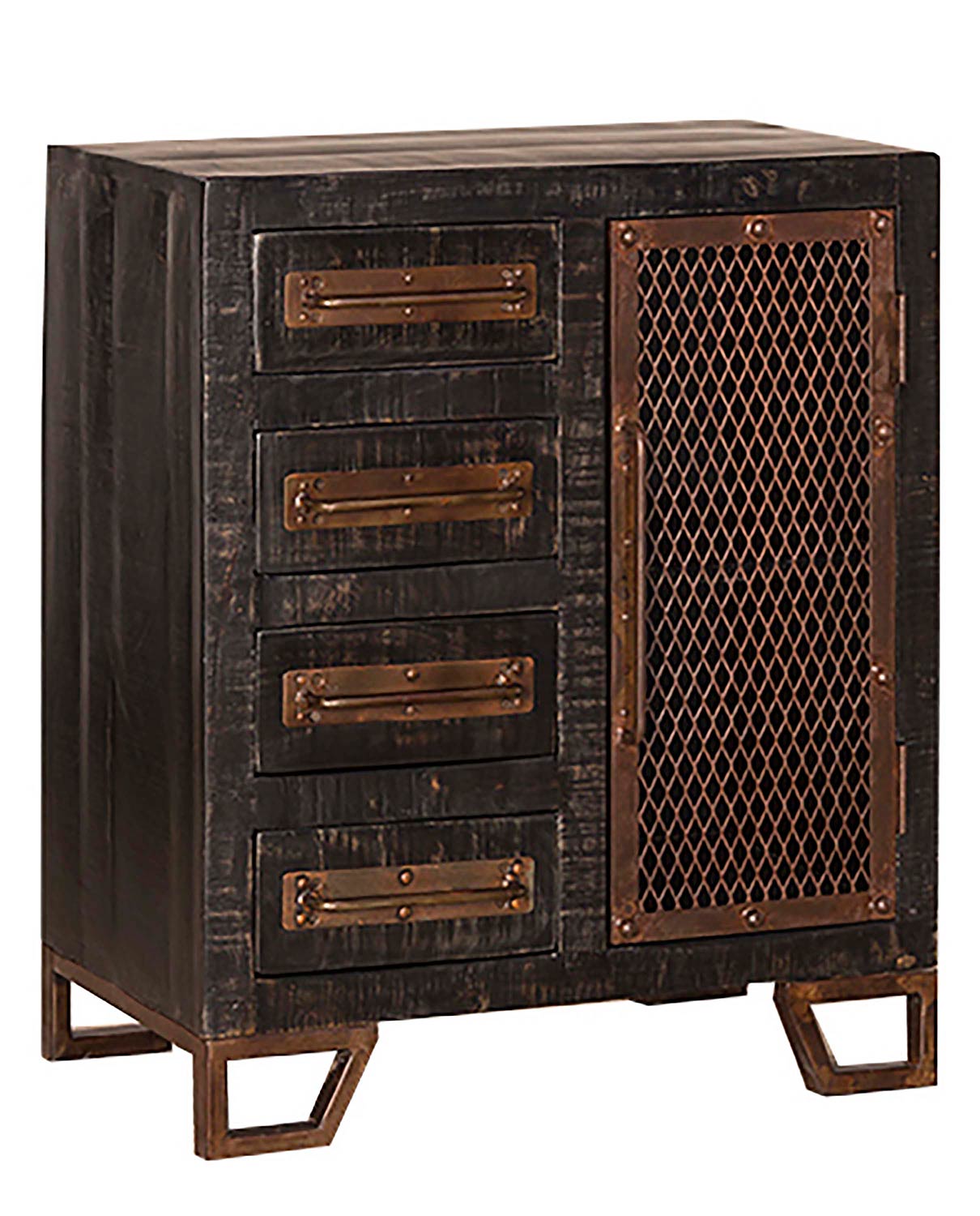 Hillsdale Bridgewater Cabinet with Four Drawer/One Door with Chicken Wire - Black Wood/Zinc Metal