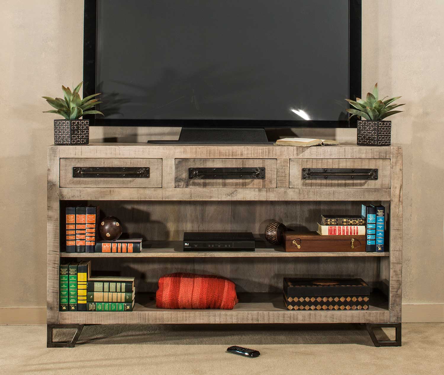 Hillsdale Bridgewater Sofa Table with Wine Rack Tan Wood/Black Metal