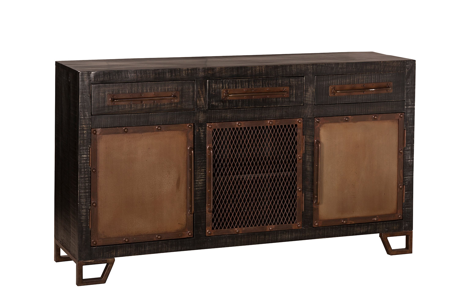 Hillsdale Bridgewater Console Table with Two Doors/One Chicken Wire Door - Black Wood/Zinc Metal