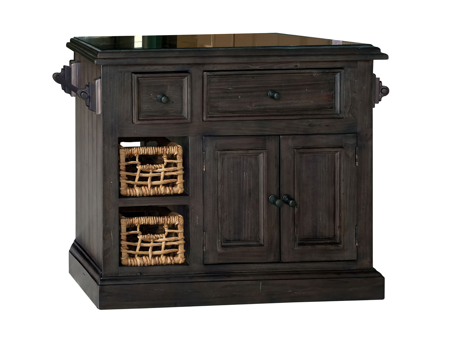 Hillsdale Tuscan Retreat Small Granite Top Kitchen Island with 2 Baskets - Weathered Gray
