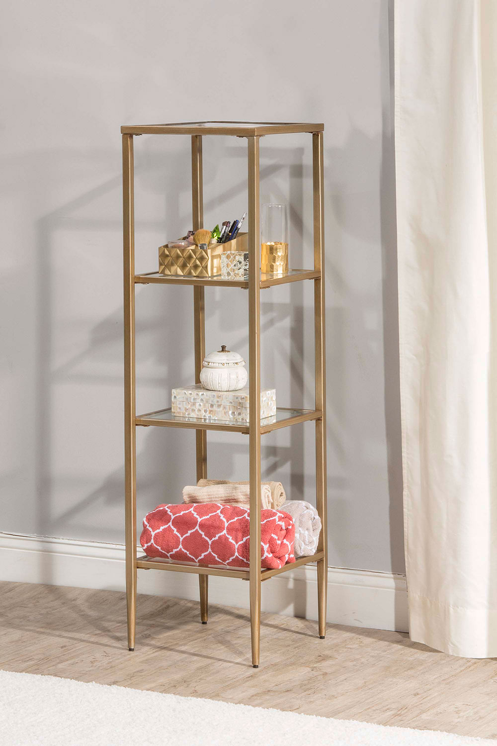 Hillsdale Harlan Stand with 4-Shelves - Gold