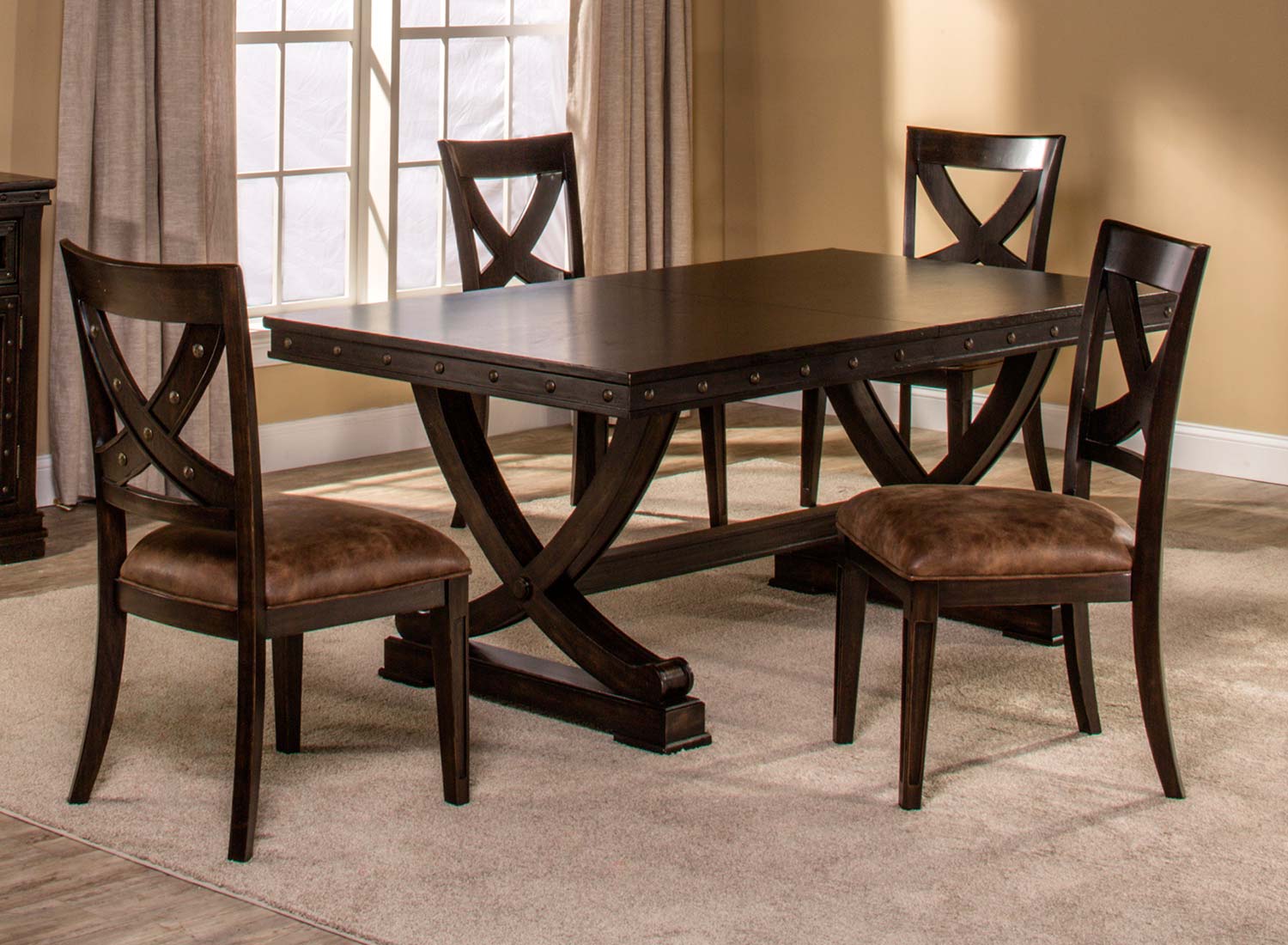 Hillsdale Santa Fe 5Piece Trestle Dining Set Distressed Espresso HD