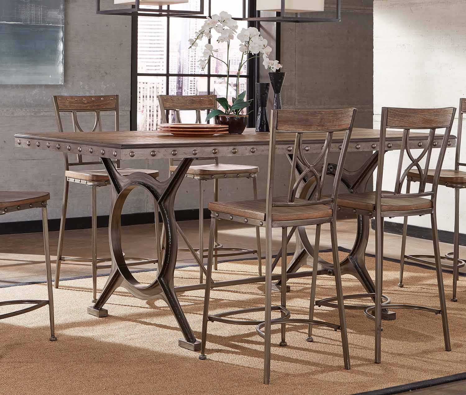 Hillsdale Paddock 5-Piece Counter Height Dining Set - Brushed Steel Metal/Distressed Brown