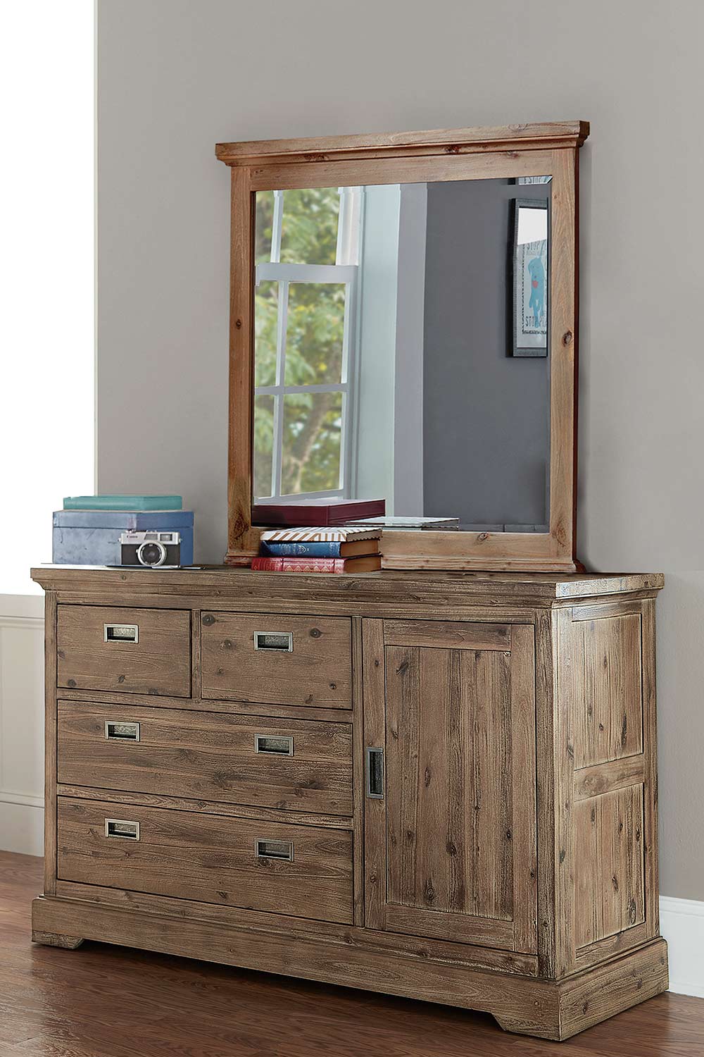 NE Kids Oxford 4 Drawer Dresser with Door and Mirror - Cocoa