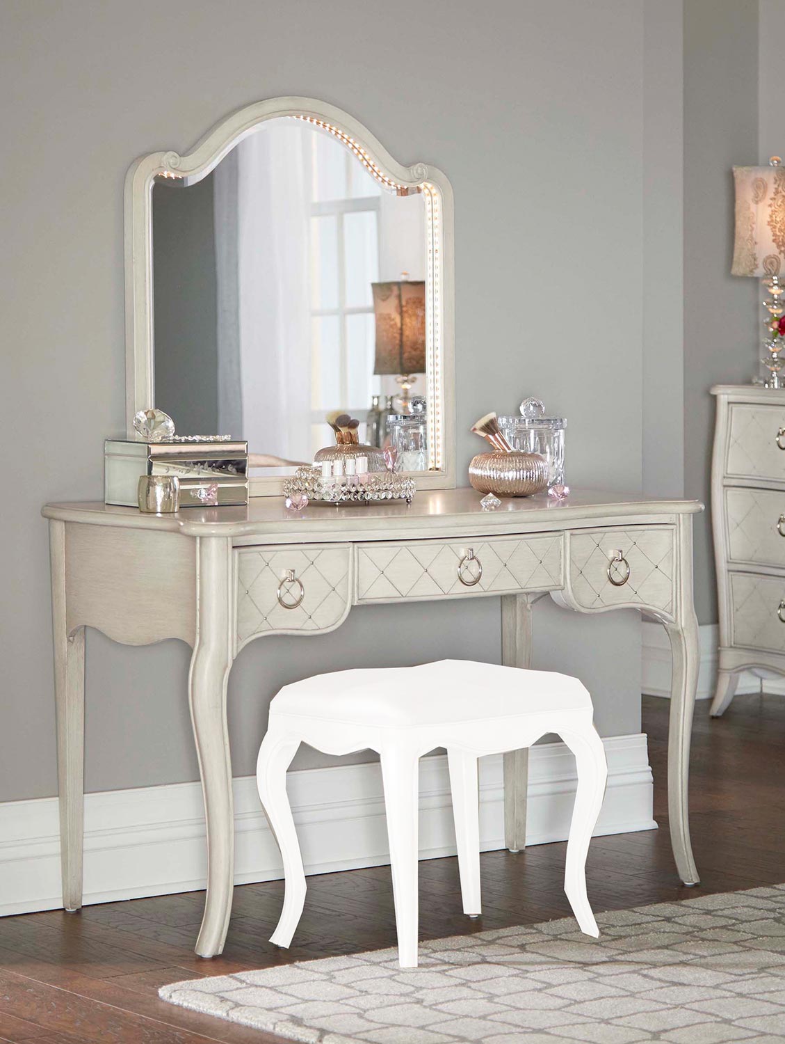 NE Kids Angela Desk With Arc Lighted Vanity Mirror - Opal Grey