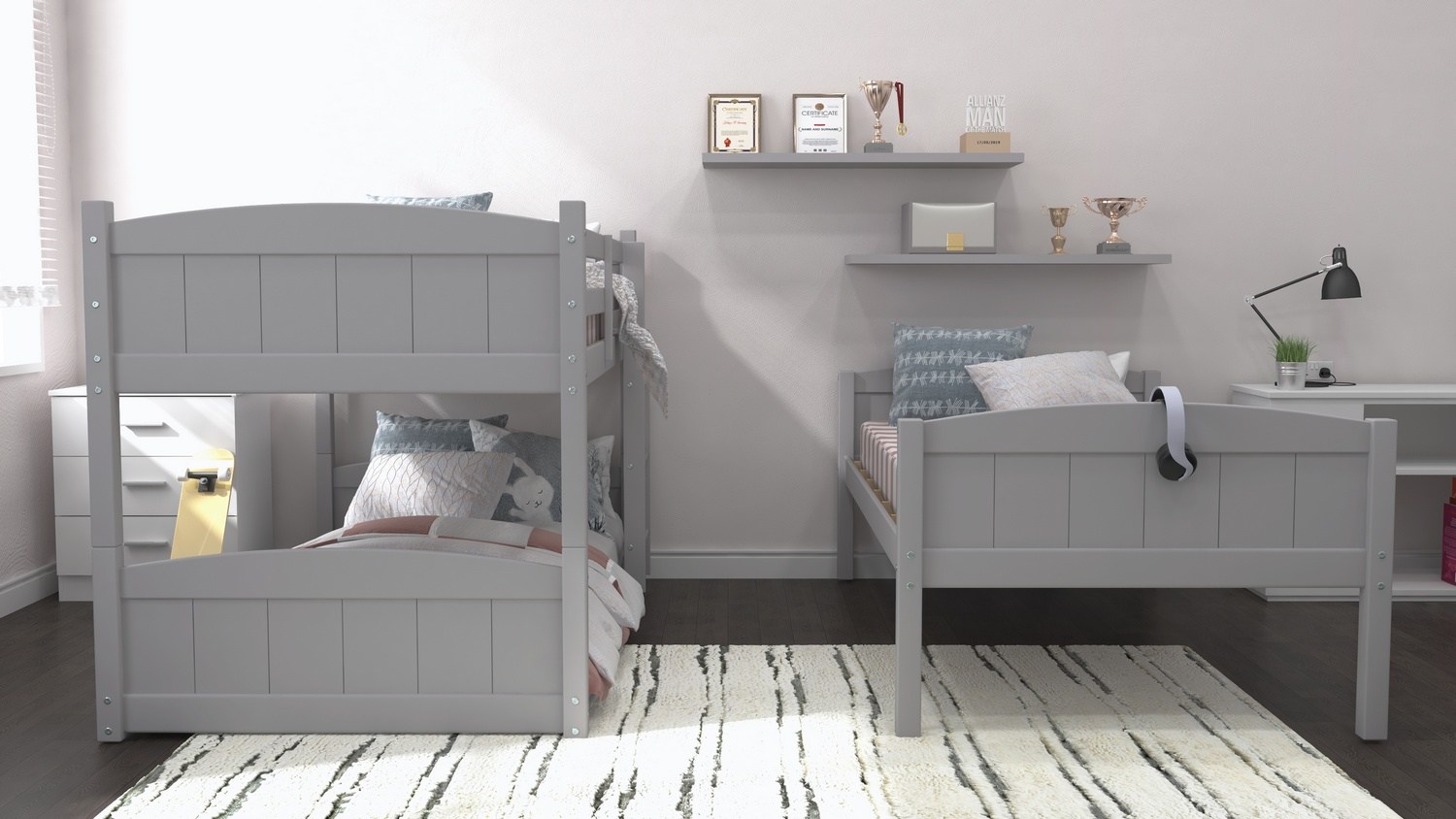 Hillsdale Alexis Wood Arch Triple Twin Bunk Bed - Gray