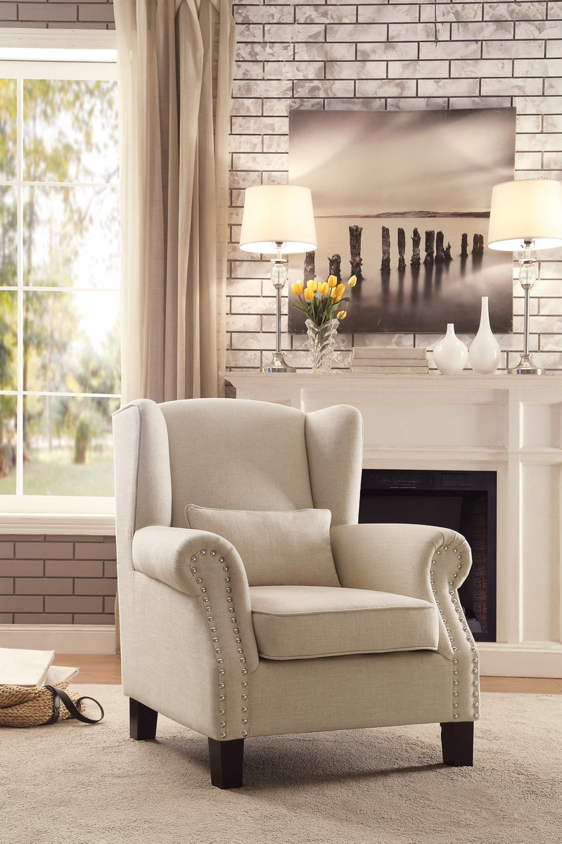 Homelegance Adelaide Accent Chair with 1 Kidney Pillow - Linen-like fabric - Light Neutral